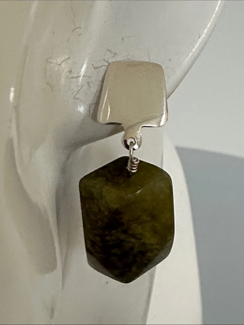 925 Sterling silver Jade Green Stone Drop Earrings